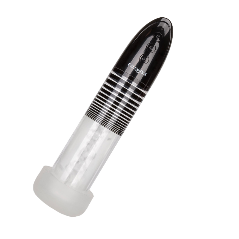 penis pump stroker by calexotics black and transparent 